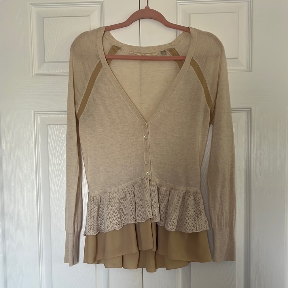 Elegant Beige Cardigan with Ruffle Hem